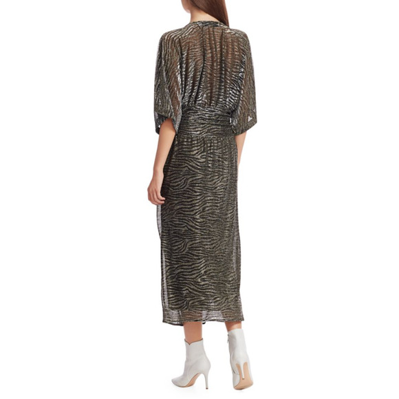 IRO 2 Volsun DISCO Metallic Midi Dress $425 Sheer Zebra Wrap Sparkly Glitter - Picture 4 of 16